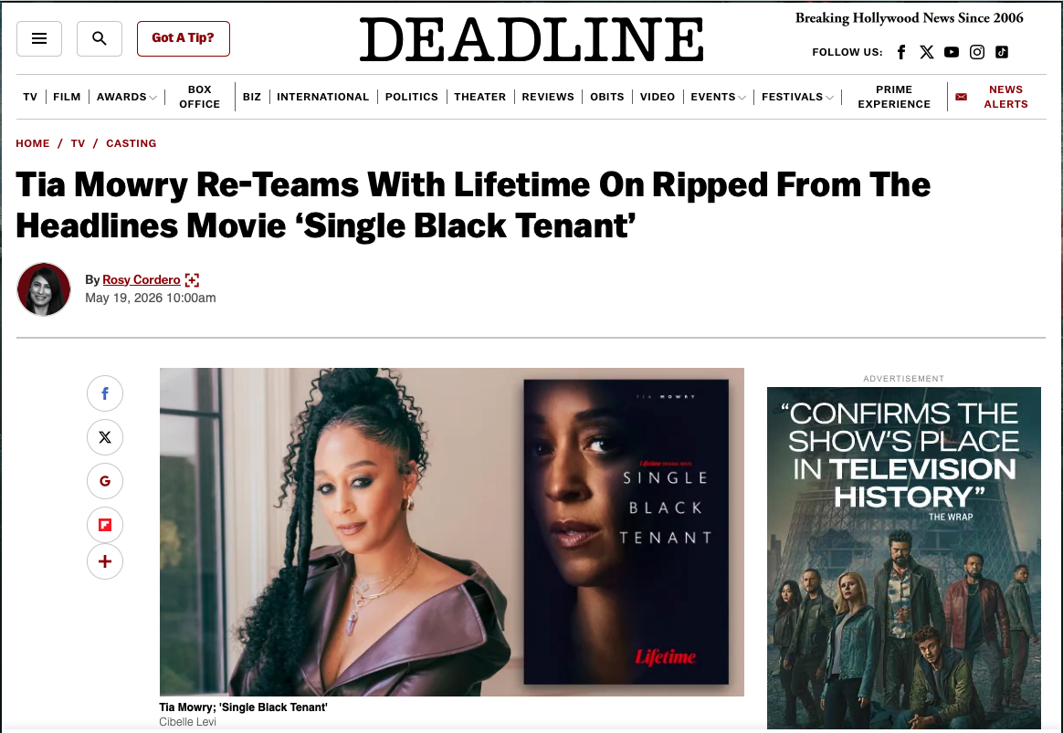 Tia Mowry Re-Teams with Lifetime on Ripped From the Headlines Movie 'Single Black Tenant' 