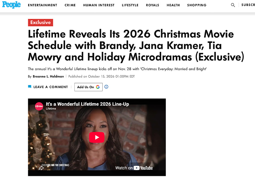 Lifetime Reveals Its 2026 Christmas Movie Schedule with Brandy, Jana Kramer, Tia Mowry and Holiday Microdramas